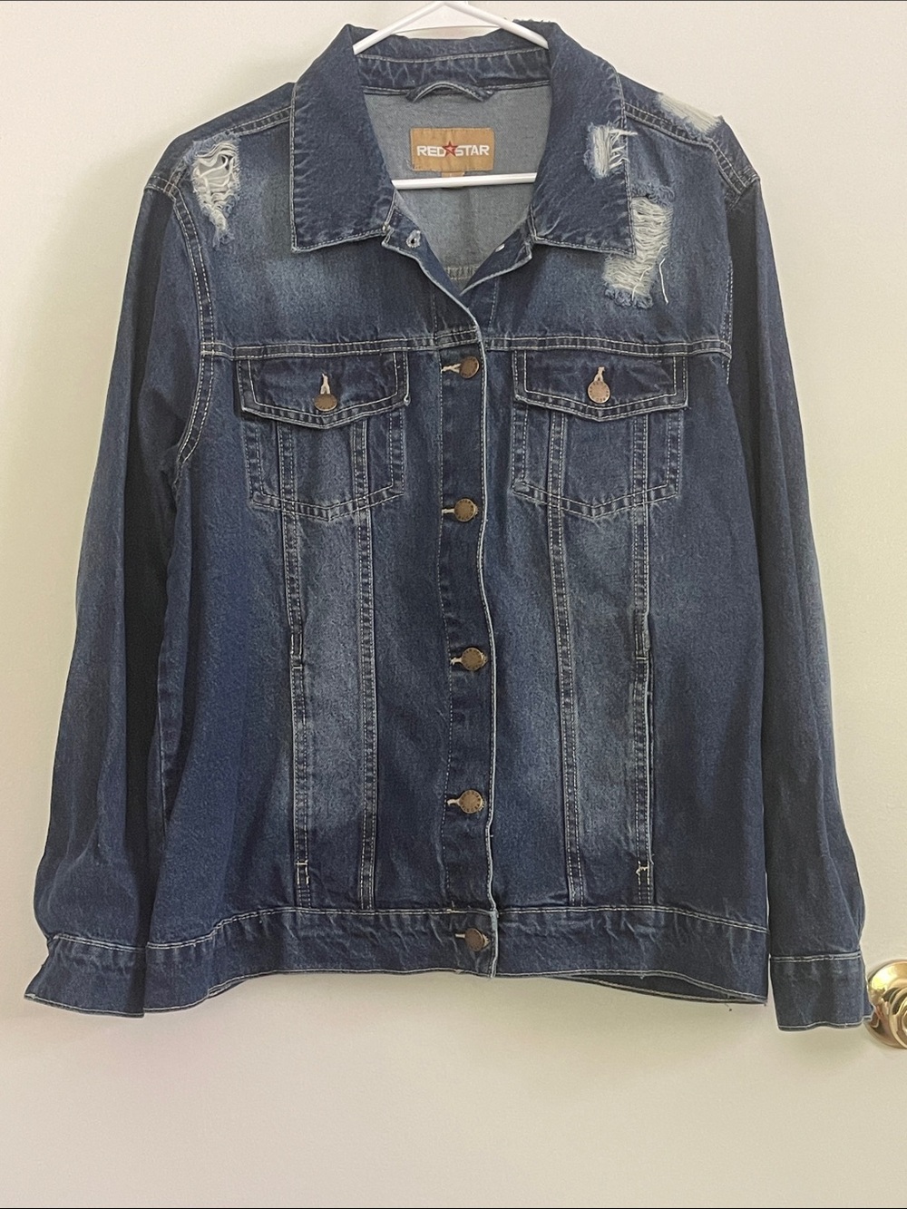 Distressed Dark Blue Denim Jacket - Women